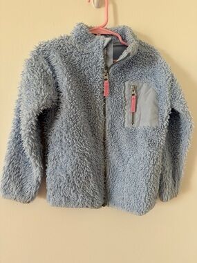 Carter's Light Blue Plush Zip-Up Jacket with Pink Zipper Pulls